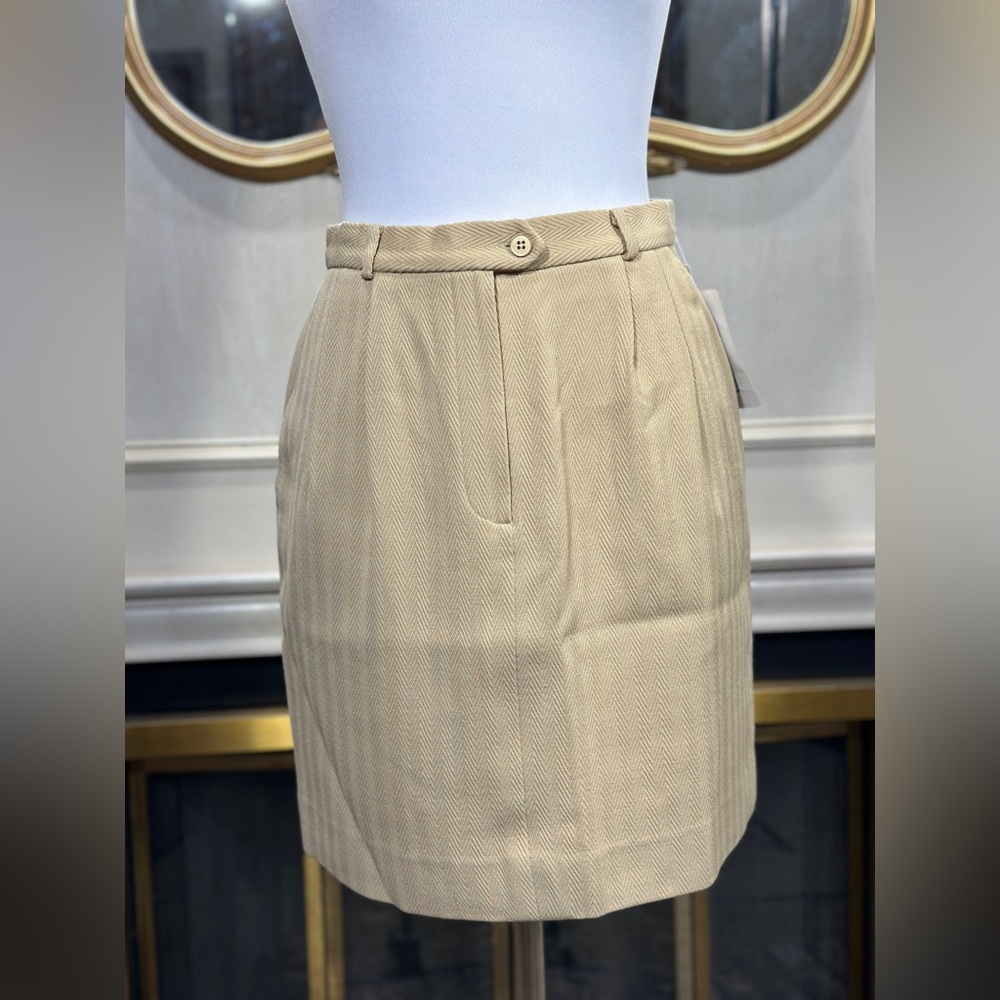 Carlisle Skirt 12 Beige Herringbone Wool Vintage‎ Quiet Luxury Dark Academia